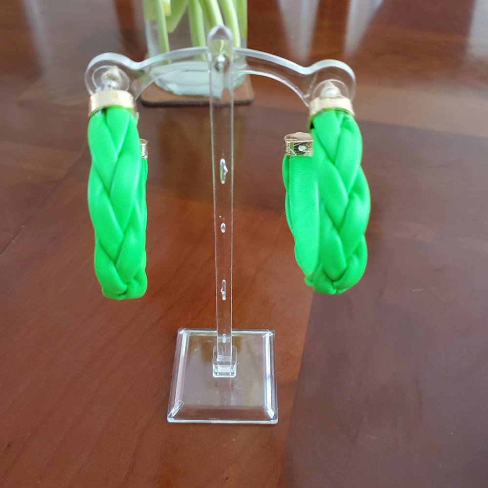 Vibrant Green Braided Hoop Earrings